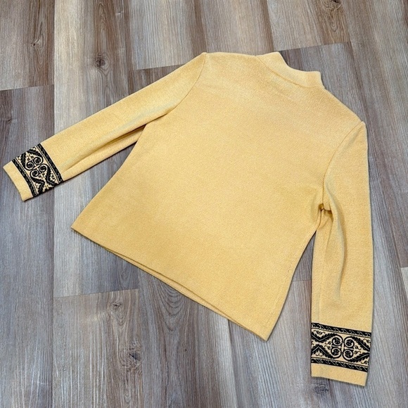 Vintage St. John Mock Neck Gold Black Lightweight Sweater Geometric Medium - Picture 7 of 8